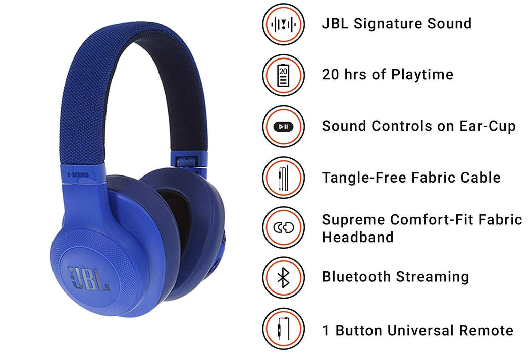 JBL E55BT Signature Sound Wireless Over-Ear Headphones with Mic (Blue)