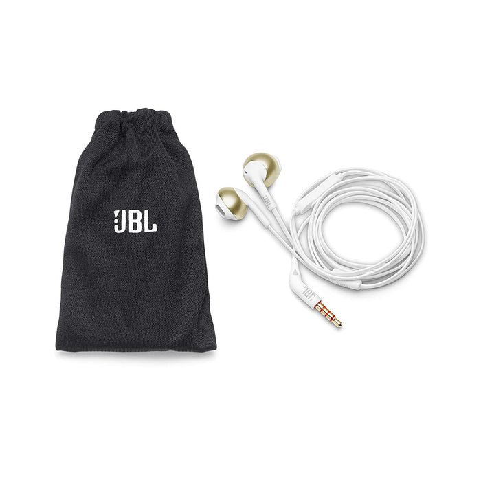 JBL T205 Pure Bass Metal Earbud Headphones with Mic (Gold)