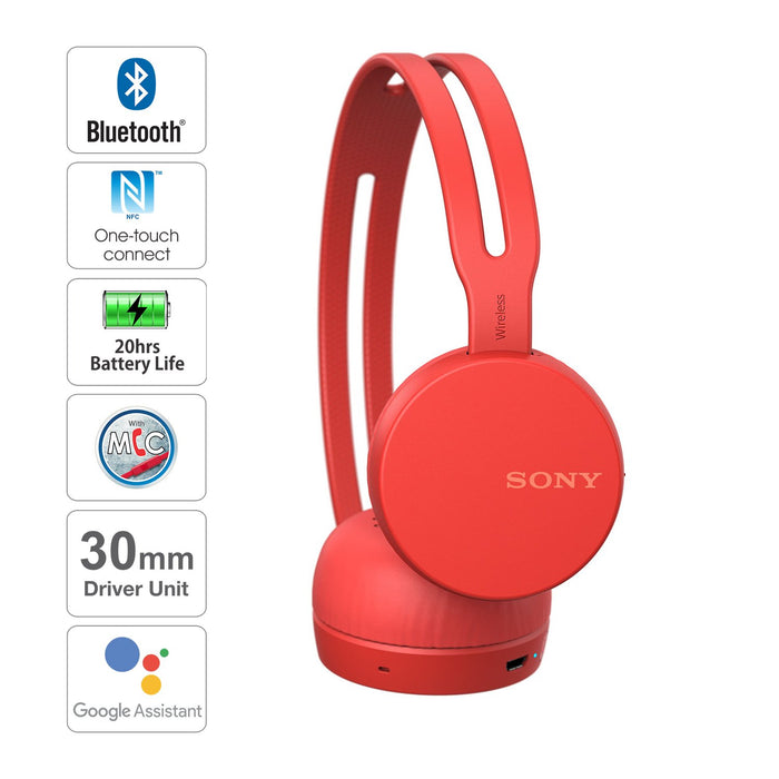 Sony WH-CH400 Wireless Headphones (Red)