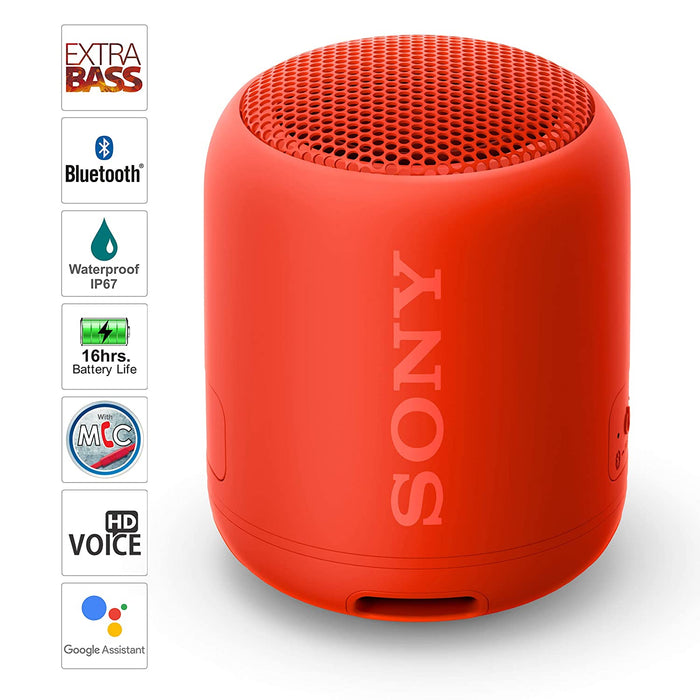 Sony SRS-XB12 Wireless Extra Bass Bluetooth Speaker with 16 Hours Battery Life (Red)