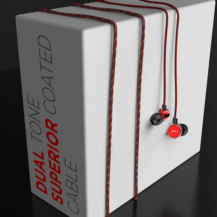 boAt BassHeads 172 with HD Sound, in-line mic, Dual Tone Secure Braided Cable & 3.5mm Angled Jack Wired Earphones (Red)
