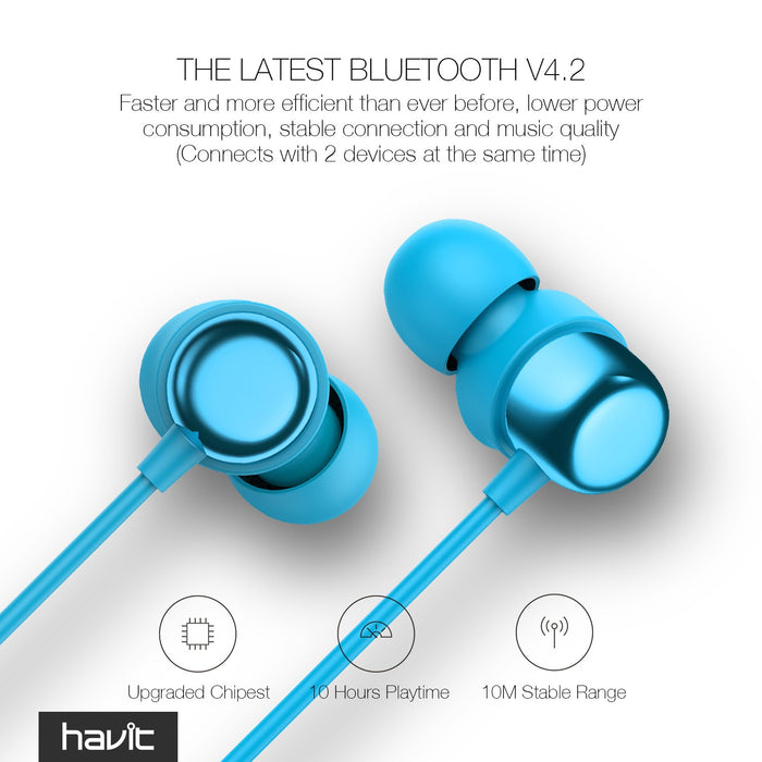 HAVIT Bluetooth Headphones 5.0, IPX5 Sweatproof Stereo Sound (i39, Blue)