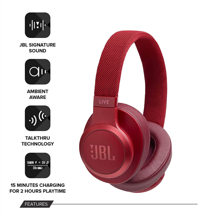 JBL Live 500BT Wireless Over-Ear Voice Enabled Headphones with Alexa (Red)