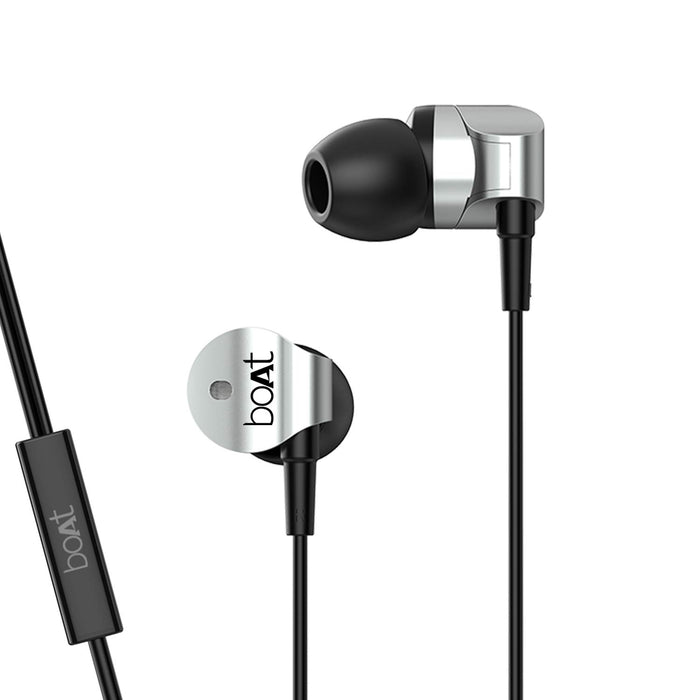 Boat BassHeads 132 Wired Earphones with Immersive Audio, Integrated Controls and Mic (Silver Surfer)