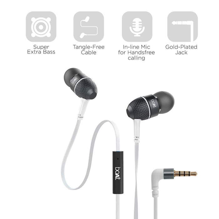 boAt BassHeads 220 in-Ear Headphones with Mic (Frosty White)