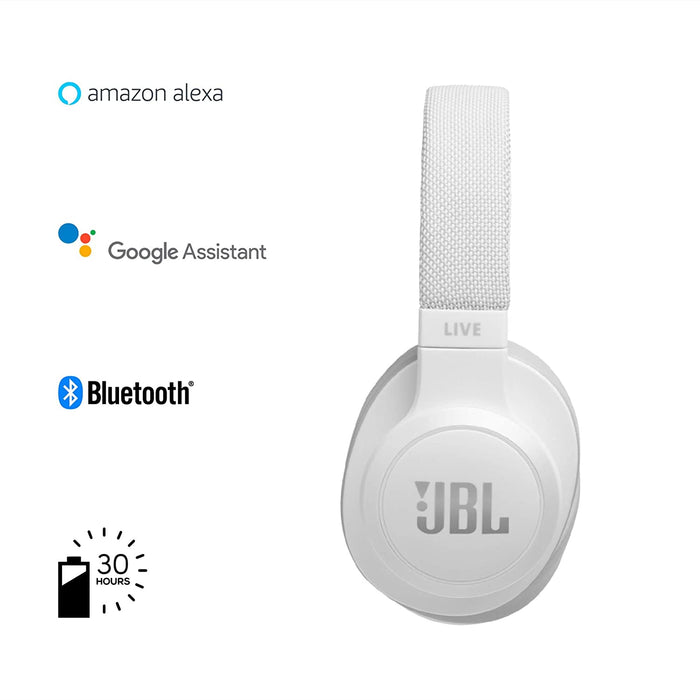 JBL Live 500BT Wireless Over-Ear Voice Enabled Headphones with Alexa (White)