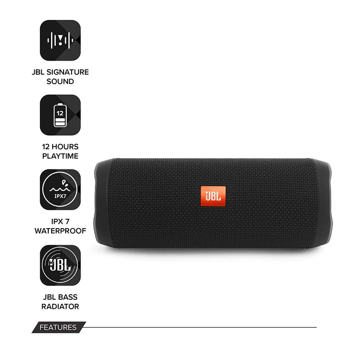 JBL Flip 4 Portable Wireless Speaker with Powerful Bass & Mic (Black)