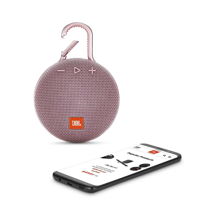 JBL Clip 3 Ultra-Portable Wireless Bluetooth Speaker with Mic (Pink)