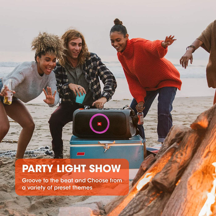 JBL Partybox-On-The-Go Portable Bluetooth Party Speaker with Music Synced Light Show,(100 Watt, Wireless Mic Included, Black)