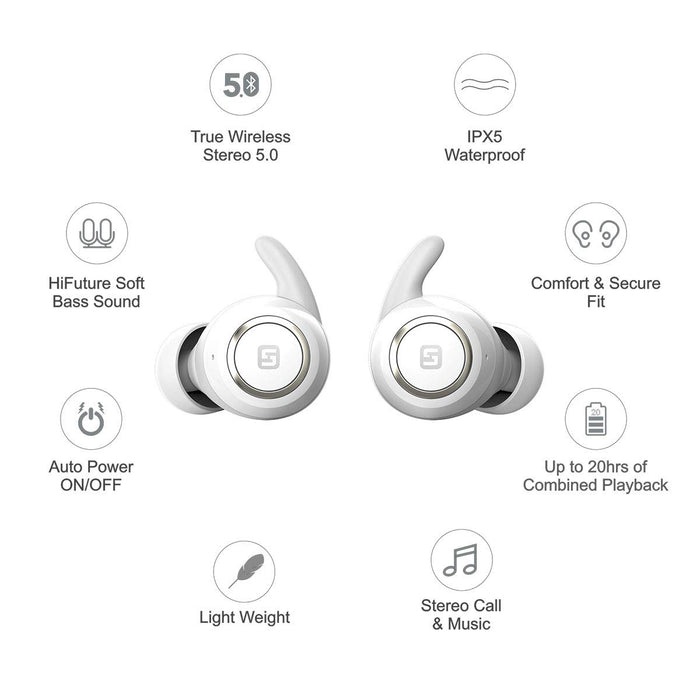 HiFuture OlymBuds - TWS Earbuds with Upto 20 hrs Combined Playback, IPX5 Waterproof - White