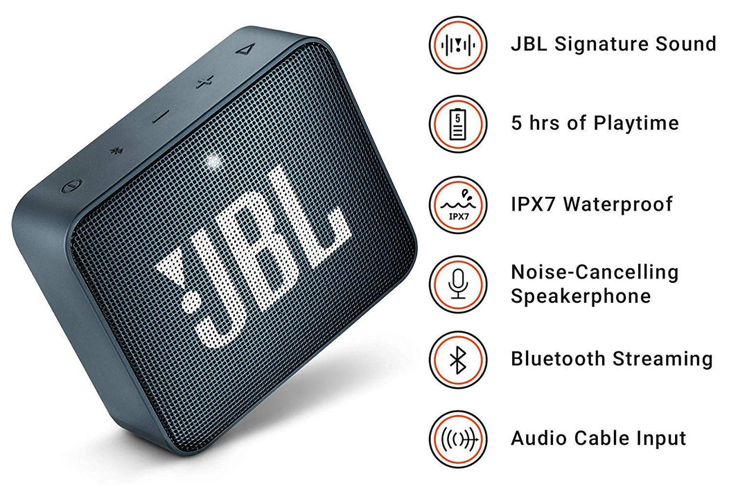 JBL Go 2 Portable Waterproof Bluetooth Speaker with mic (Slate Navy)