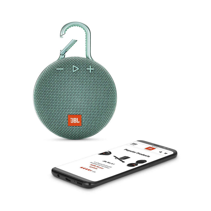 JBL Clip 3 Ultra-Portable Wireless Bluetooth Speaker with Mic (Teal)