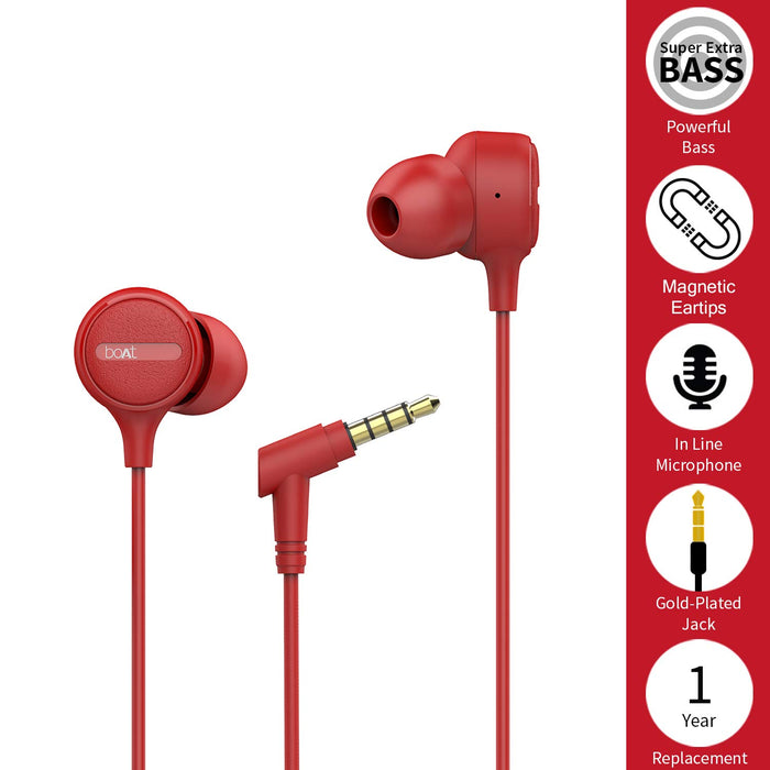 boAt Bassheads 103 Wired Earphones with Super Extra Bass (Red)
